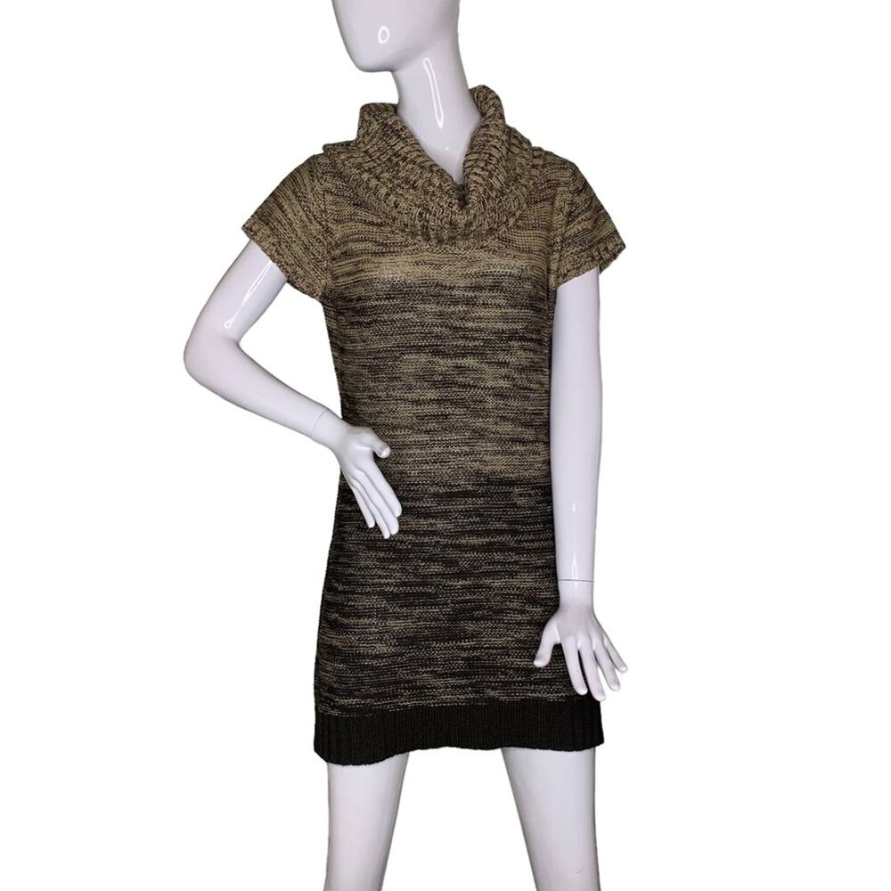 LEI Sweater Dress Size XL Juniors Brown Ombre Knit Cowl Neck Short Sleeve